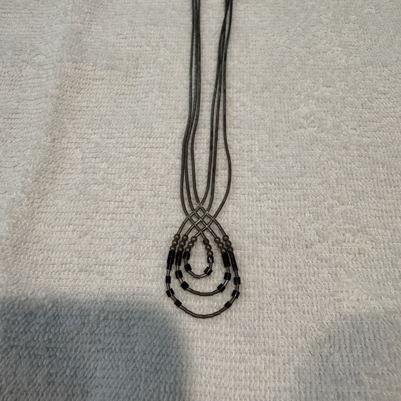 Pair Strand Liquid Silver Bib Necklaces Stamp Sterling Black Beads (Onyx?) 21g - Picture 16 of 16